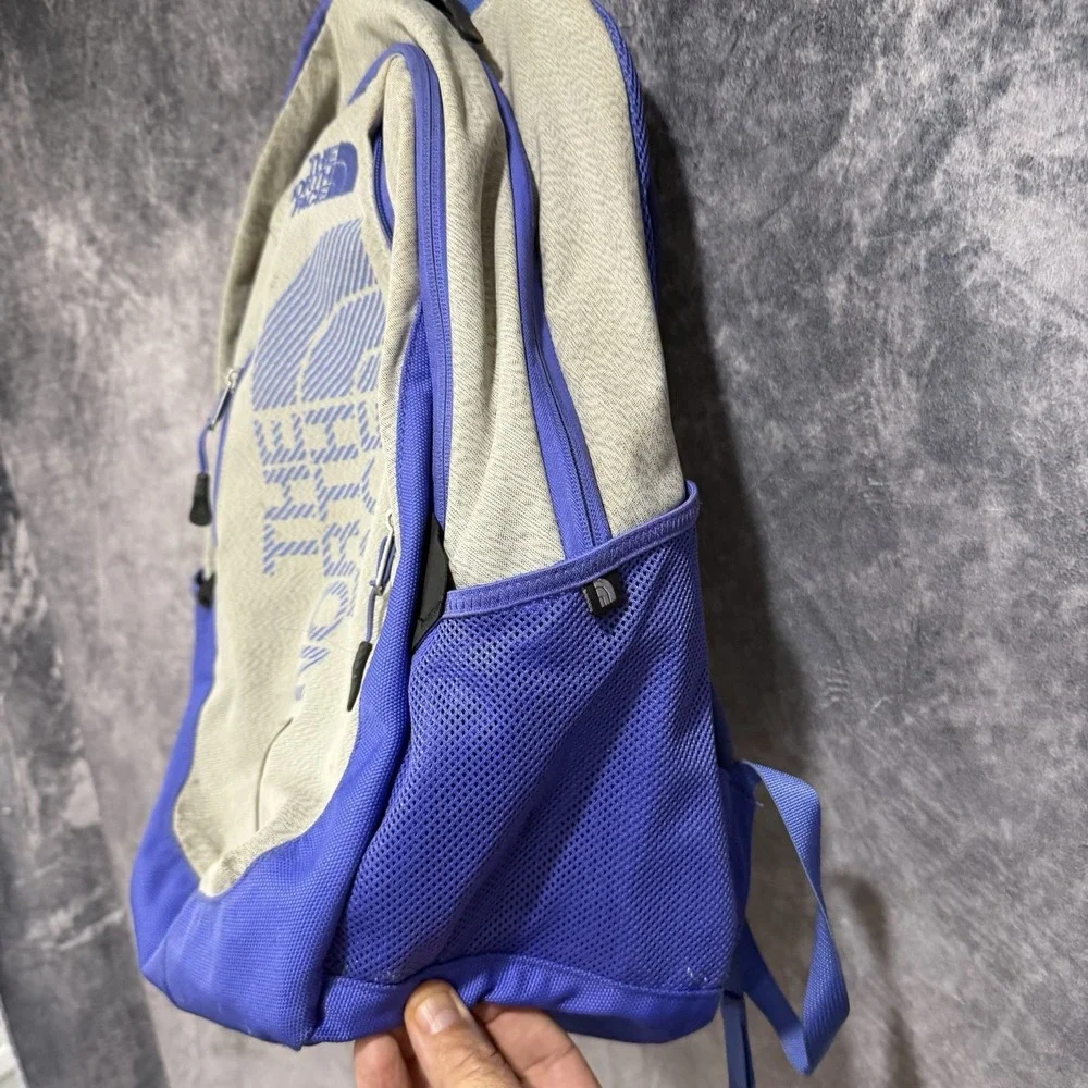 The North Face Wasatch Backpack Gray Blue Logo Hiking School Laptop Travel